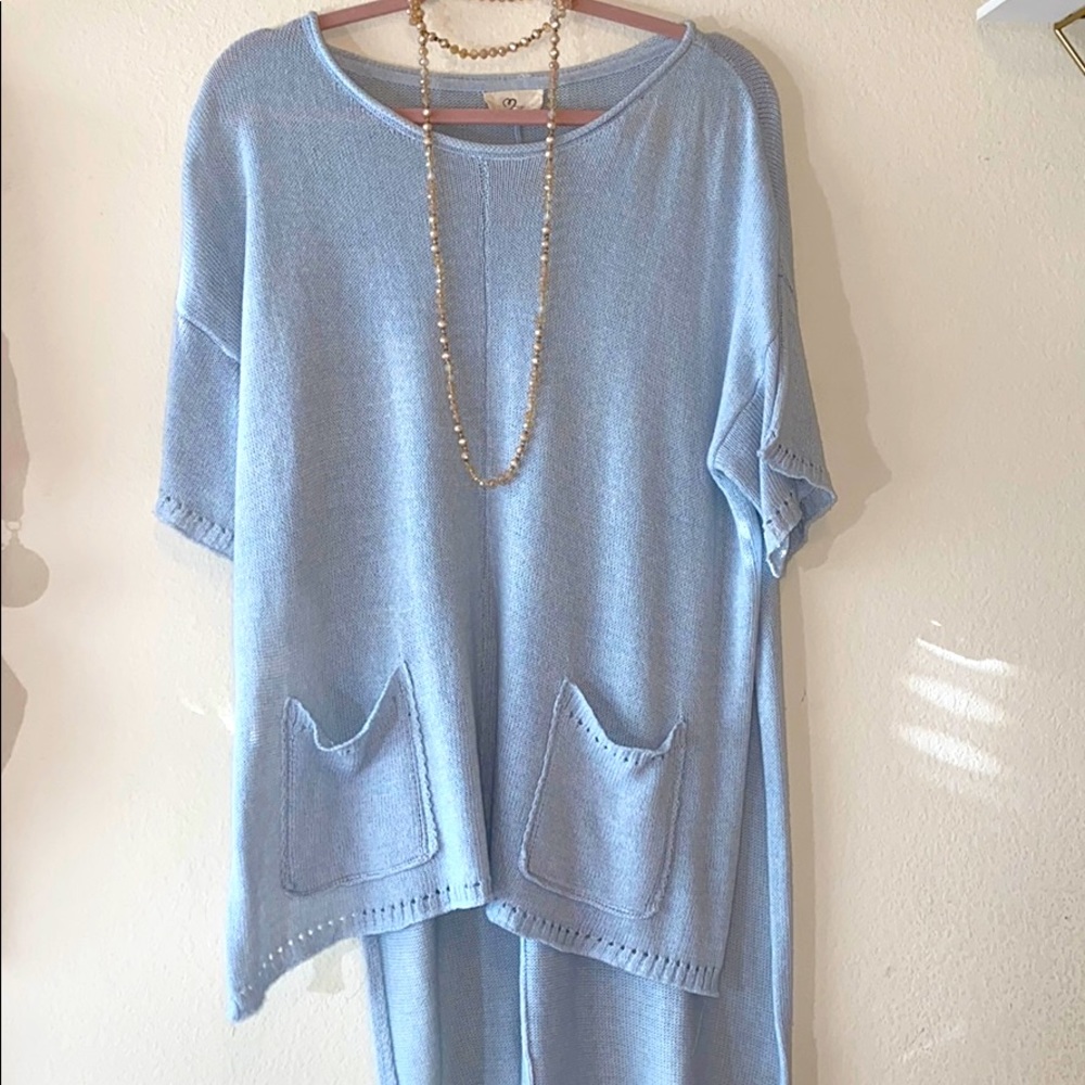 Lizard thicket Love baby blue smock sweater top